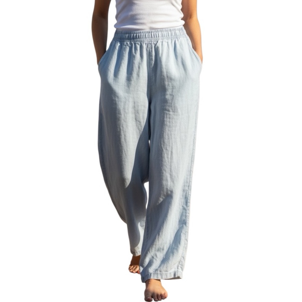 Light Blue Wide Leg Elastic Waist Pants